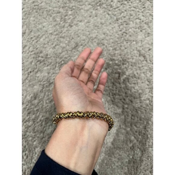 Gold statement bracelet chunky link chain cuff large bold vintage style metal - Picture 6 of 7